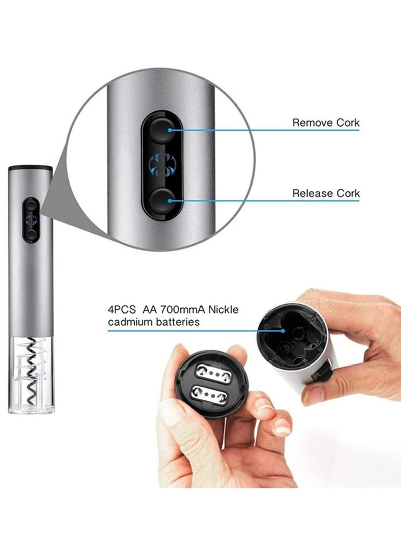 4Pcs Electric Wine Opener Set with Foil Cutter Wine Stopper and Pourer Rechargeable Automatic Corkscrew with LED Light Display for Easy Opening and Serving  - Image 3