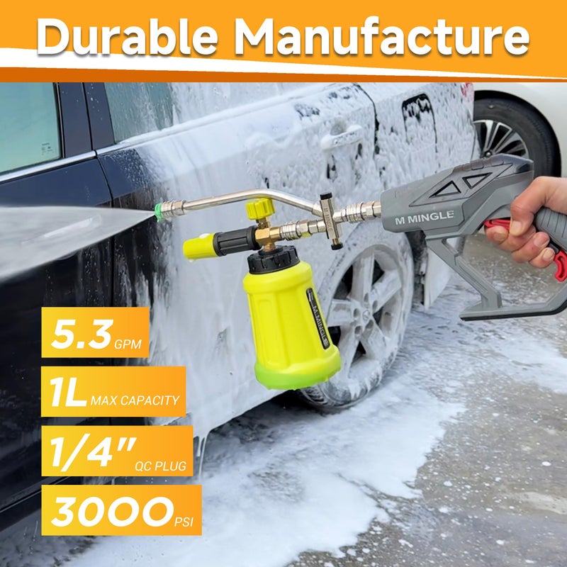 M MINGLE High Pressure Washer Gun with Foam Cannon, Foam Cannon Dual Connector Accessory, Car Wash Foam Gun Kit 1/4 Inch Quick Connector, 5 Pressure Washer Nozzle Tips - Image 3