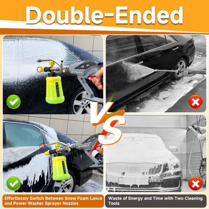M MINGLE High Pressure Washer Gun with Foam Cannon, Foam Cannon Dual Connector Accessory, Car Wash Foam Gun Kit 1/4 Inch Quick Connector, 5 Pressure Washer Nozzle Tips - Image 4