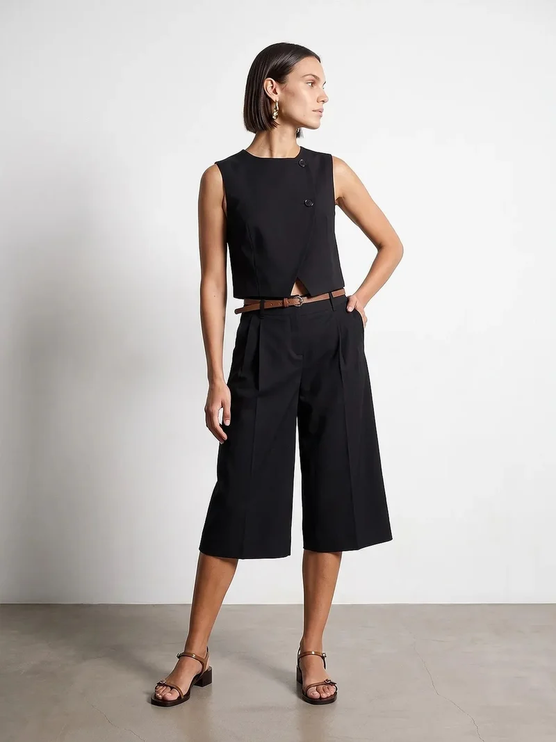 Dilvin DILVIN Women's Crepe Woven Waistcoat