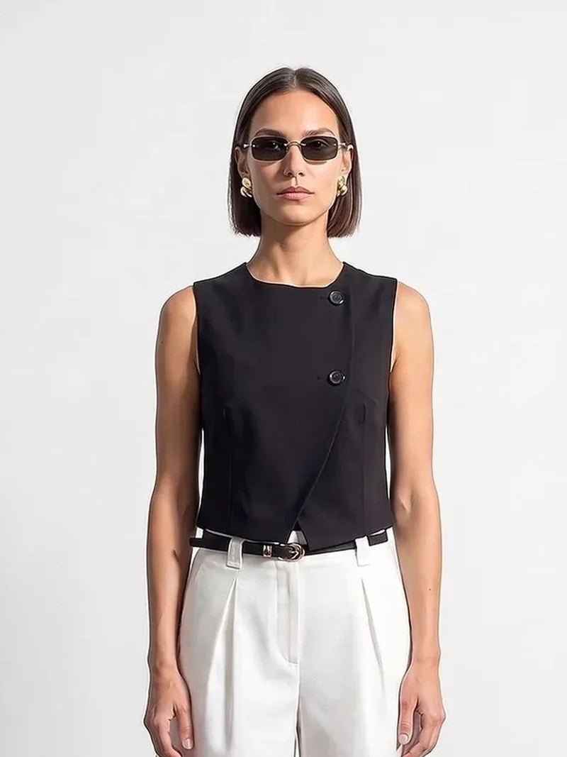 Dilvin DILVIN Women's Crepe Woven Waistcoat