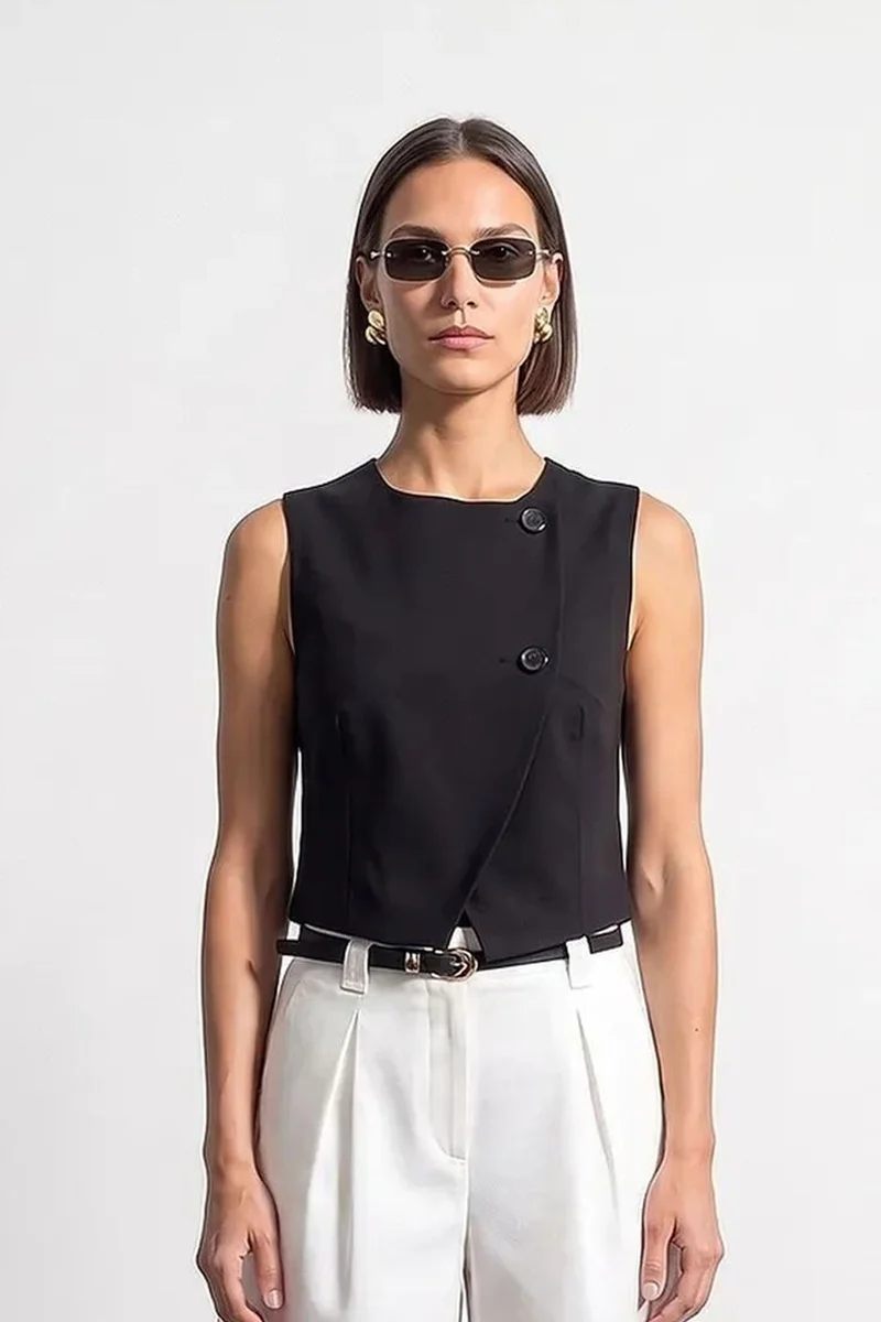 ديلفين DILVIN Women's Crepe Woven Waistcoat