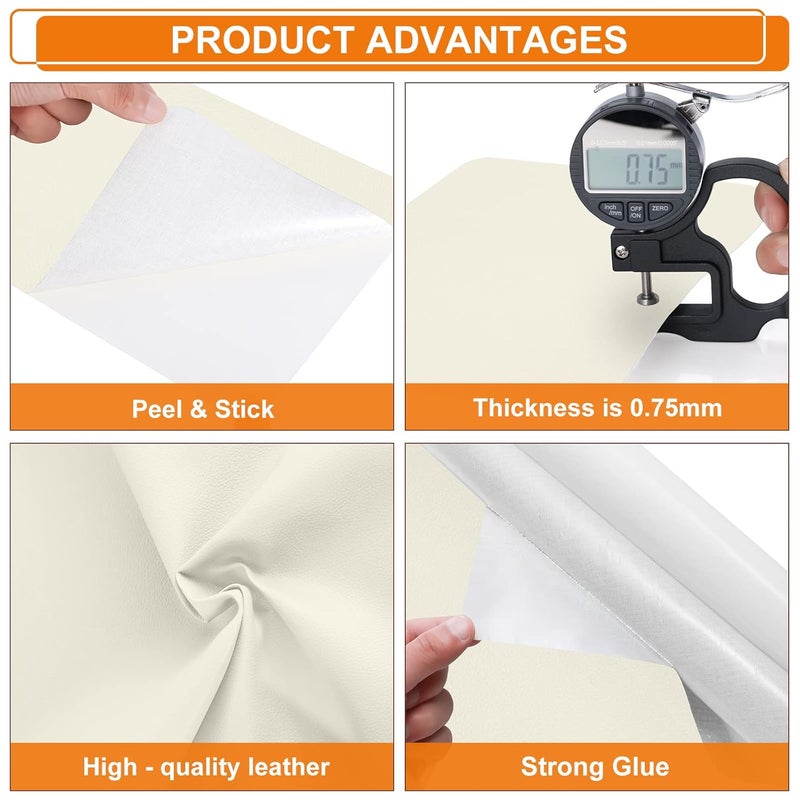 Cahomo Self-Adhesive Leather Repair Patches Tape for Couches - 8x11 inch, Vinyl & Leather Repair Kit for Furniture, Car Seats, Handbags, Jackets - Beige White - Image 3