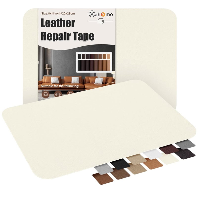 Cahomo Self-Adhesive Leather Repair Patches Tape for Couches - 8x11 inch, Vinyl & Leather Repair Kit for Furniture, Car Seats, Handbags, Jackets - Beige White - Image 1