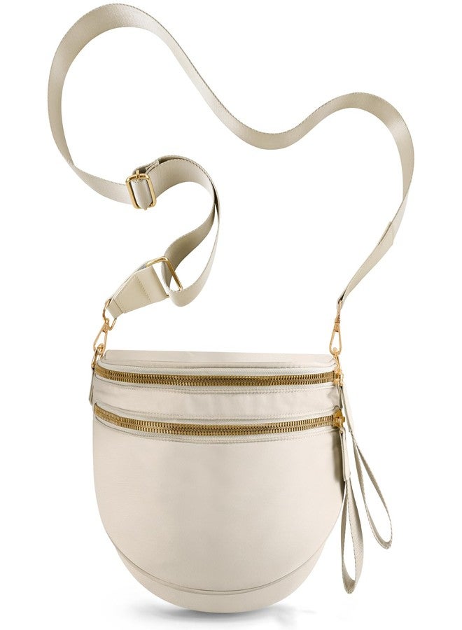 NEWROGENG Checkered Crossbody Bags for Women, Large Nylon Bum Bags Plus Size Fanny Pack Sling Bag Belt Bag for Women Travel, Beige, 10.63" L × 5.12" W × 8.66" H, Solid Color - Image 1