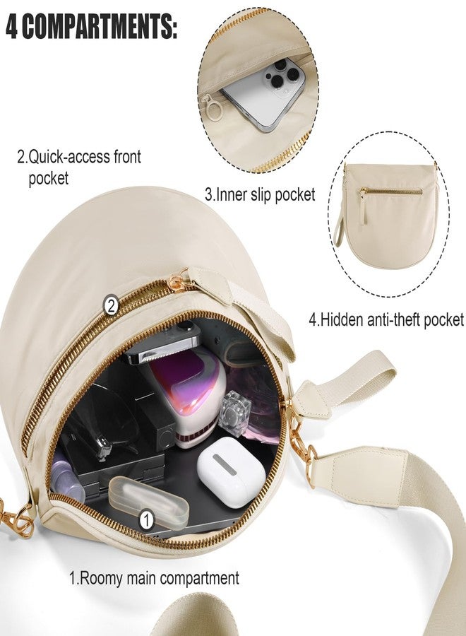 NEWROGENG Checkered Crossbody Bags for Women, Large Nylon Bum Bags Plus Size Fanny Pack Sling Bag Belt Bag for Women Travel, Beige, 10.63" L × 5.12" W × 8.66" H, Solid Color - Image 5