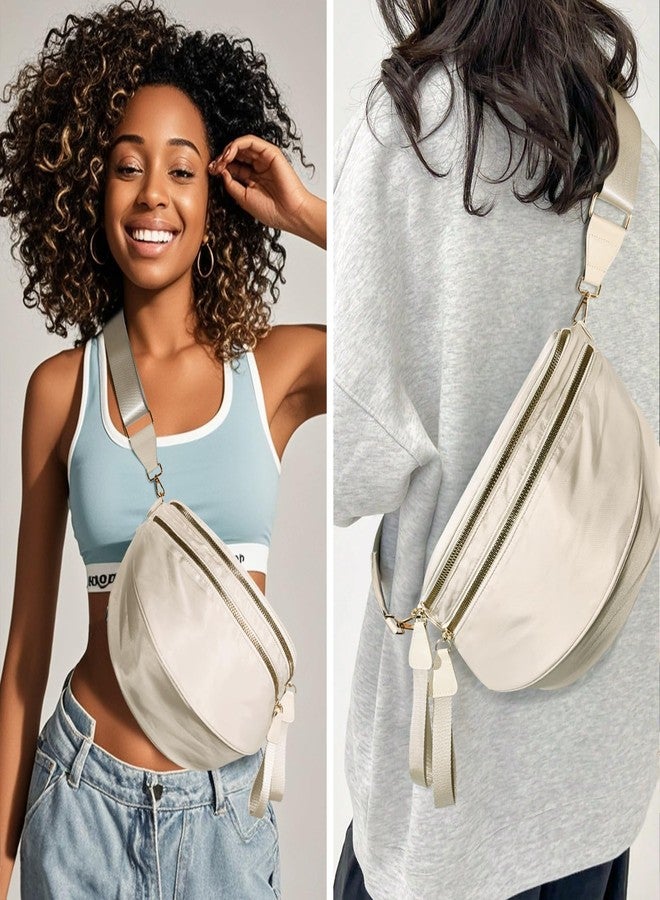 NEWROGENG Checkered Crossbody Bags for Women, Large Nylon Bum Bags Plus Size Fanny Pack Sling Bag Belt Bag for Women Travel, Beige, 10.63" L × 5.12" W × 8.66" H, Solid Color - Image 3