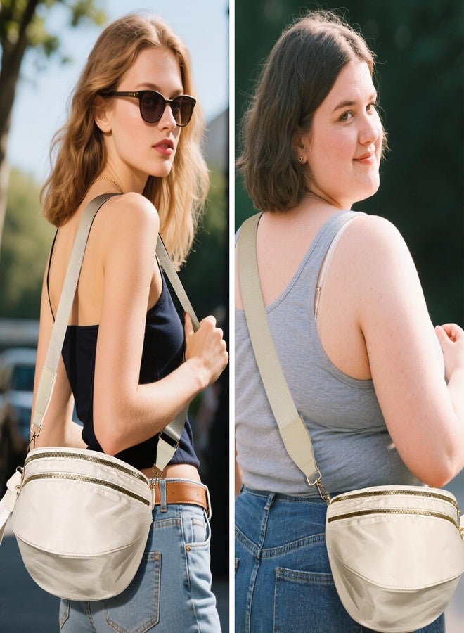 NEWROGENG Checkered Crossbody Bags for Women, Large Nylon Bum Bags Plus Size Fanny Pack Sling Bag Belt Bag for Women Travel, Beige, 10.63" L × 5.12" W × 8.66" H, Solid Color - Image 2