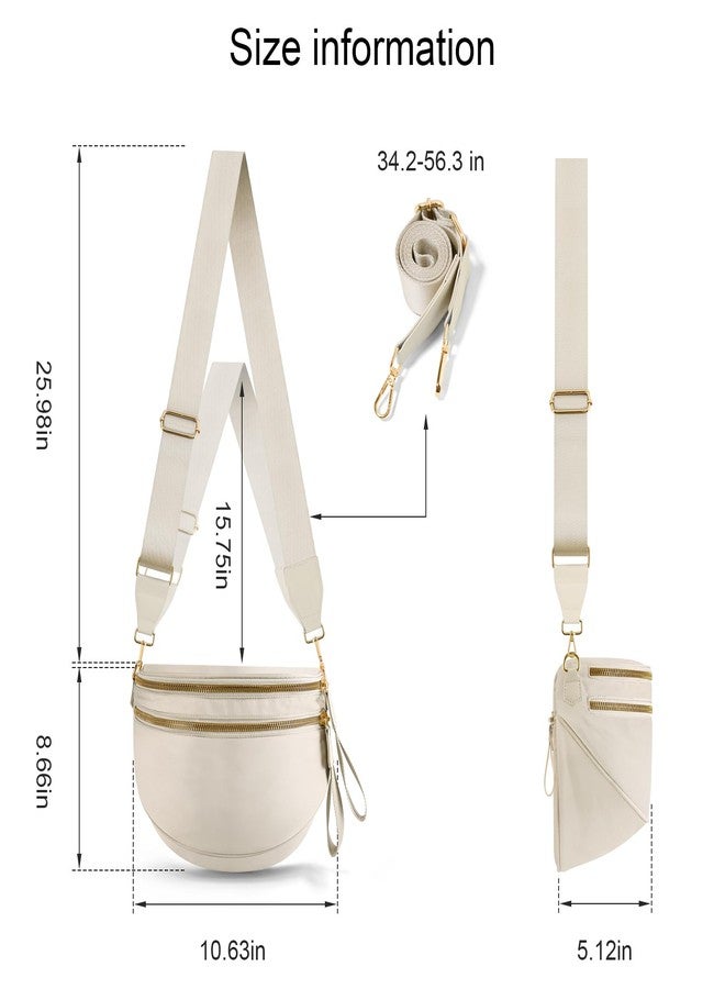 NEWROGENG Checkered Crossbody Bags for Women, Large Nylon Bum Bags Plus Size Fanny Pack Sling Bag Belt Bag for Women Travel, Beige, 10.63" L × 5.12" W × 8.66" H, Solid Color - Image 4
