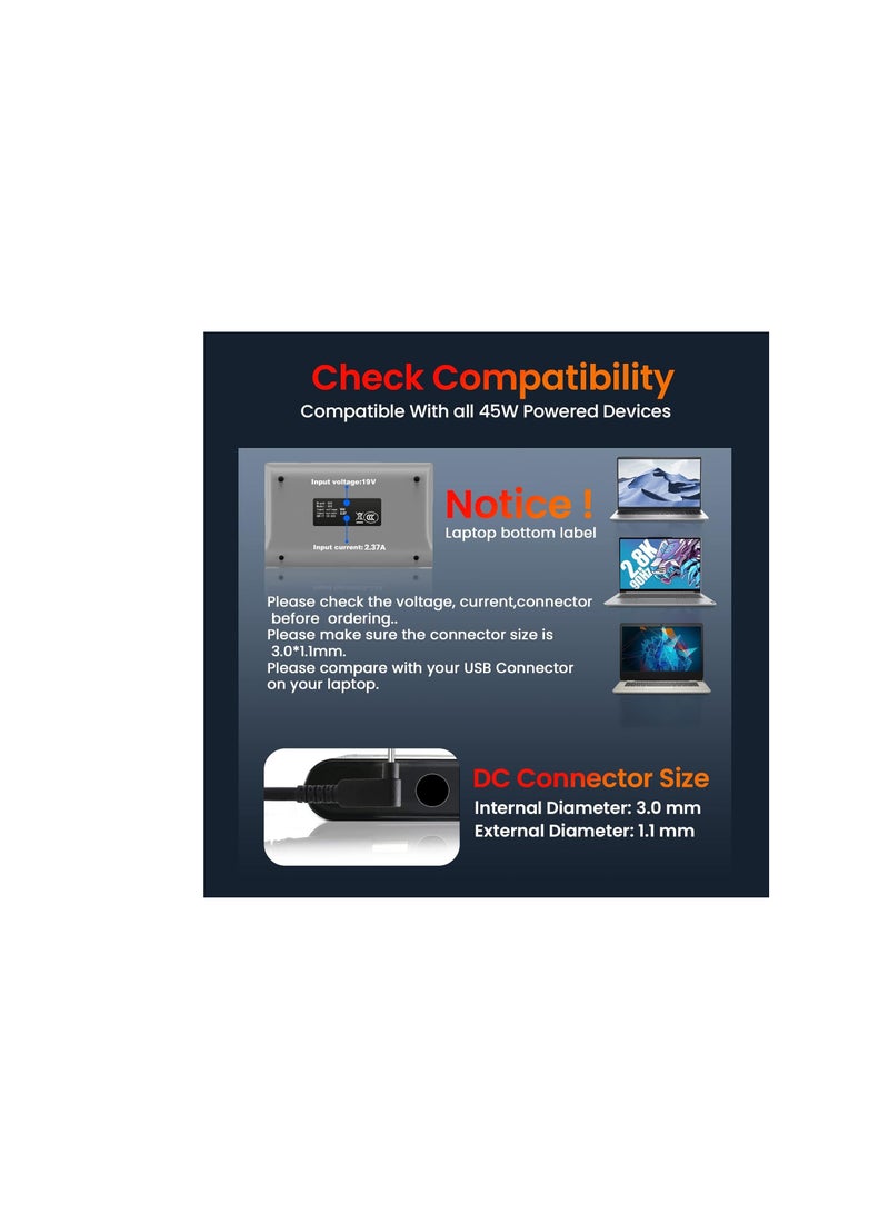 Terabyte شاحن لابتوب 45 واط لأيسر كروم بوك 11 13 14 15 A13-045N2A C720 CB3-431 PA-1450-26 R11 أيسر أسباير ون كلاود بوك AO1-131 AO1-431 R14 R5 V3-371 سلسلة ترافل ميت 3.0 × 1.1 مم 19 فولت 2.37 أمبير - Image 4