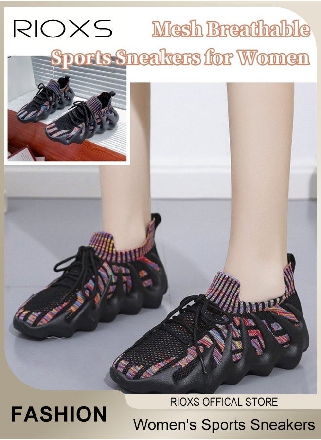 RIOXS - Women's Sports Sneakers Mesh Mesh Rubber Outsole Running Shoes Breathable Flat Lace Up Trainers Fashion Casual Non Slip Jogging Walking Running Shoes, Ladies Athlesiure Trainers - Image 1