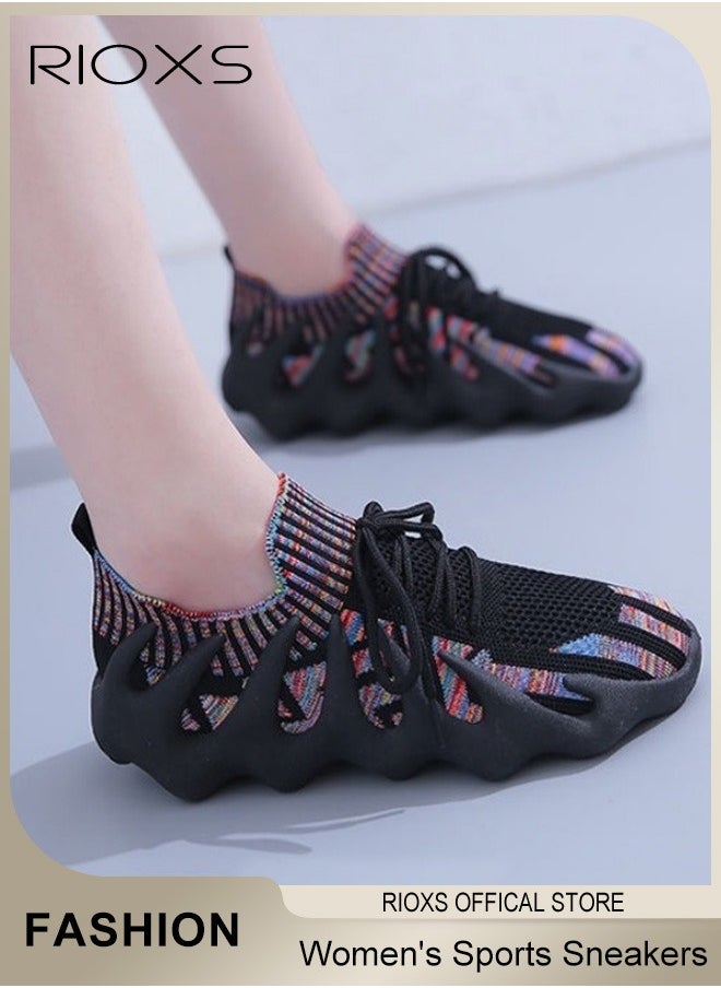 RIOXS - Women's Sports Sneakers Mesh Mesh Rubber Outsole Running Shoes Breathable Flat Lace Up Trainers Fashion Casual Non Slip Jogging Walking Running Shoes, Ladies Athlesiure Trainers - Image 1