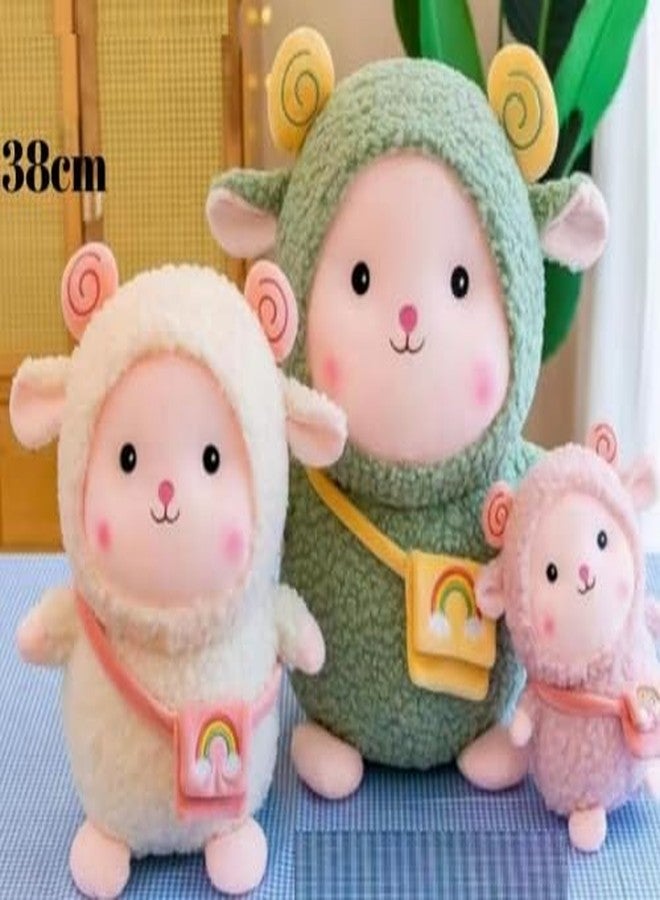 توي شاين لعبة خروف محشوة لطيفة من توي شاين، طولها 38 سم، حيوان قطيفة ناعم | دمى خروف محشوة رائعة | وسادة عناق قطيفة ناعمة | هدية عيد ميلاد للأطفال، أخضر - Image 5