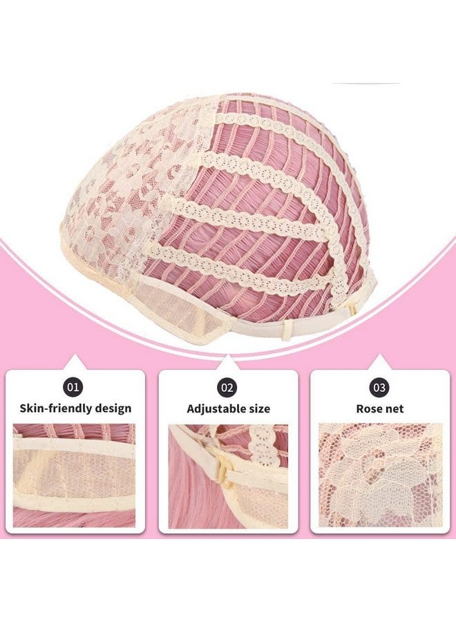 بيرون باروكة شعر مستعار وردية من بيرون للنساء والفتيات، بطول 14 بوصة، باروكة شعر مستعار صناعي قصير مجعد مع غرة، وردي جميل - Image 2