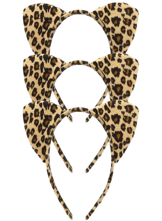 Vovii 3Pcs Leopard Ears Headband for Women, Furry Animal Ears Headbands Hair Accessories With Cheetah Print for Adult Halloween Cosplay Costume Makeup Washing Face - Image 1