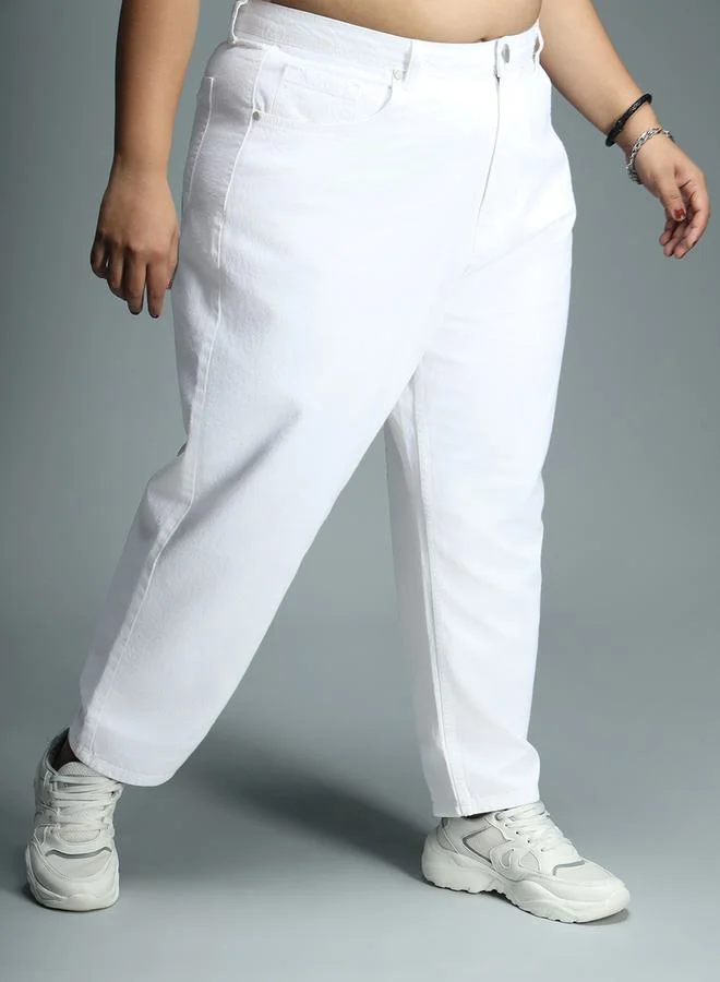 HIGH STAR Plus Solid High Rise Mom Fit Jeans by Styli
