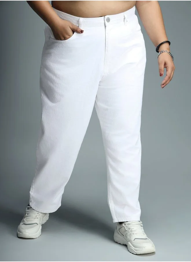 HIGH STAR Plus Solid High Rise Mom Fit Jeans by Styli