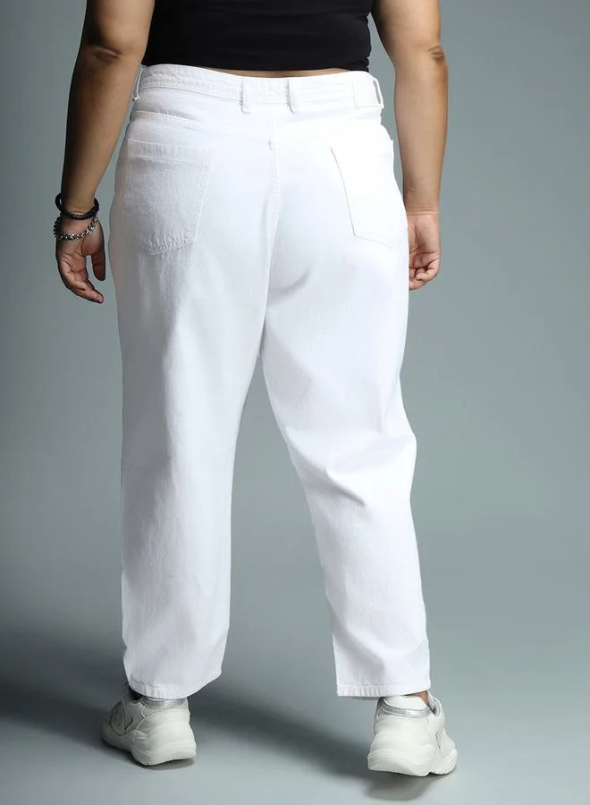 HIGH STAR Plus Solid High Rise Mom Fit Jeans by Styli