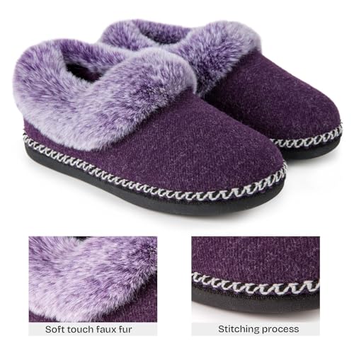 EverFoams Women's Bootie Slippers Warm Soft Comfy Memory Foam Non-slip Indoor House Shoes with Fluffy Collar (Purple, Size 7 M US) - Image 3
