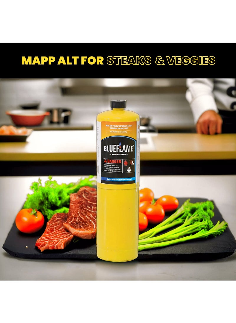 BLUEFLAME - BlueFlame MAPP ALTERNATE Cylinder 99.9% High-Purity Propylene for Superior Heat – Hotter than Standard Propane Tanks – Ideal for Welding, Brazing, Soldering, and Modern Cuisines 14.1 oz - Image 1