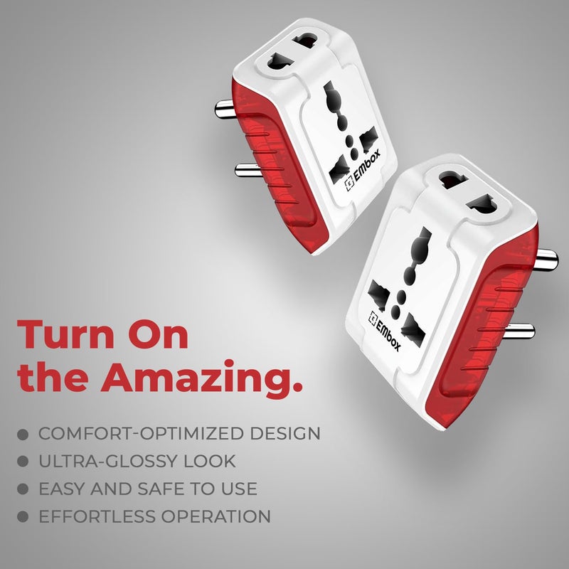 EMBOX مآخذ متعددة 3 دبابيس 240 فولت | محول متعدد مع مؤشر LED | يدعم المقابس 2 دبابيس و 3 دبابيس | مآخذ 3 دبابيس للأجهزة المنزلية والمكتبية | (عبوة من 3) - Image 5