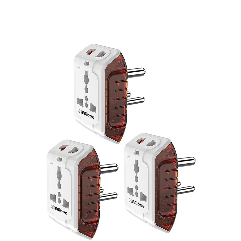 EMBOX مآخذ متعددة 3 دبابيس 240 فولت | محول متعدد مع مؤشر LED | يدعم المقابس 2 دبابيس و 3 دبابيس | مآخذ 3 دبابيس للأجهزة المنزلية والمكتبية | (عبوة من 3) - Image 1