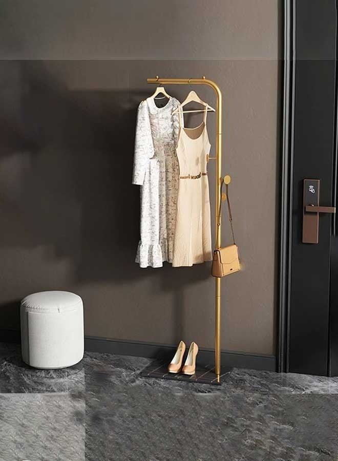 رَوَائِد رف ملابس ذهبي مستقل من المعدن مزود بعامود و3 خطافات – تصميم عصري مع قاعدة من الرخام – على شكل حرف L – مناسب للمداخل وغرف النوم والمعيشة والمكاتب - Image 3