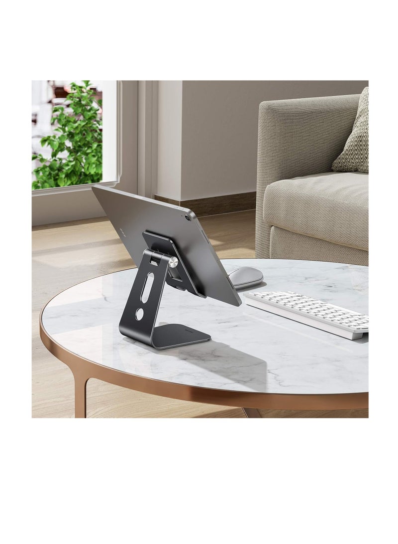 OMOTO Adjustable Tablet Stand for Desk, Upgraded Longer Arm for Great Stability, T2 Mobile Hollow Design for Large Phones and Tablets Like iPad Pro/Air/Mini, Black, Aluminum - Image 2