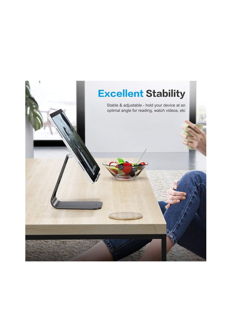 OMOTO Adjustable Tablet Stand for Desk, Upgraded Longer Arm for Great Stability, T2 Mobile Hollow Design for Large Phones and Tablets Like iPad Pro/Air/Mini, Black, Aluminum - Image 3