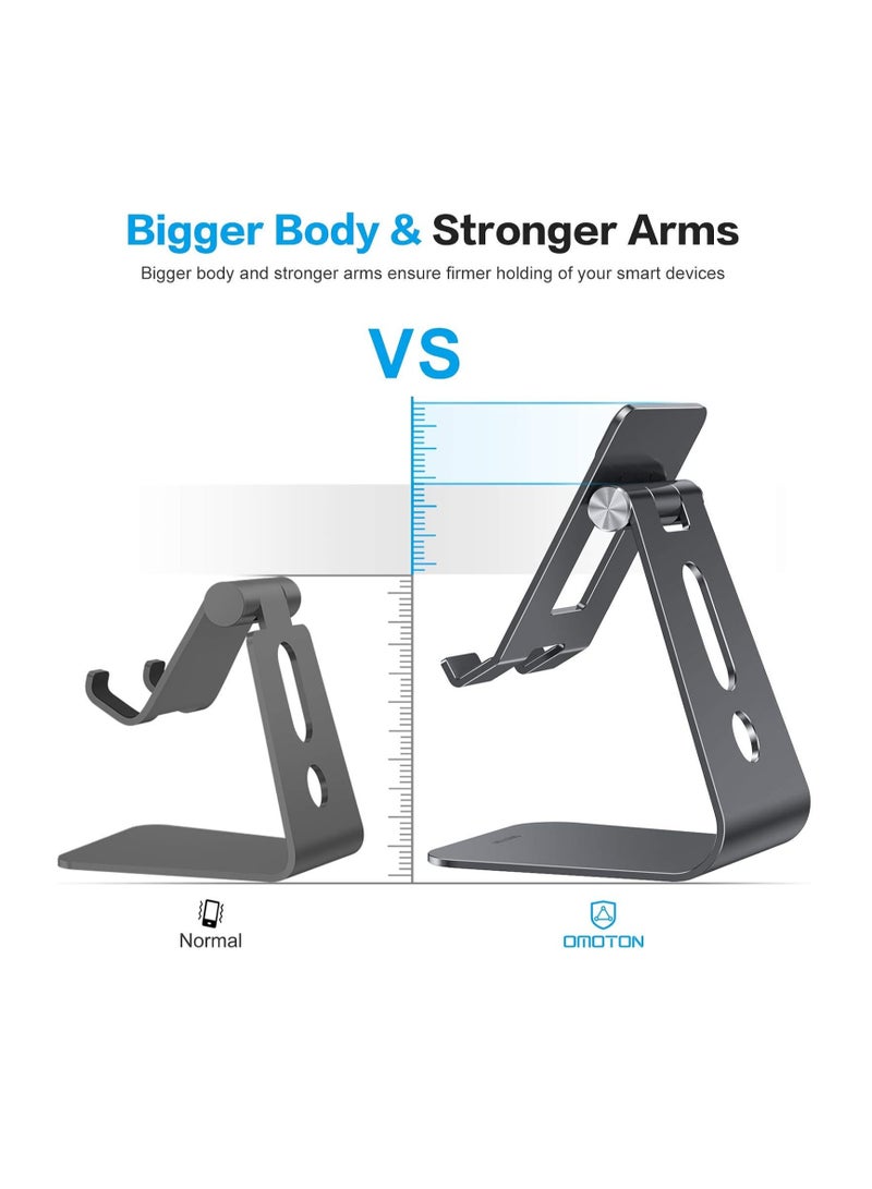 OMOTO Adjustable Tablet Stand for Desk, Upgraded Longer Arm for Great Stability, T2 Mobile Hollow Design for Large Phones and Tablets Like iPad Pro/Air/Mini, Black, Aluminum - Image 4