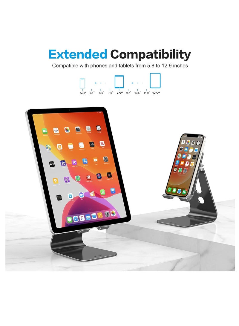 OMOTO Adjustable Tablet Stand for Desk, Upgraded Longer Arm for Great Stability, T2 Mobile Hollow Design for Large Phones and Tablets Like iPad Pro/Air/Mini, Black, Aluminum - Image 5