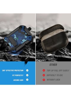 Generic Airpods Pro 2 Case Cover 2022, Airpods Pro 2 Protective Case with Lock, Military Hard Shell Rugged Shockproof Cover with Keychain Compatible with Apple Airpods Pro 2 2022 (Bule Camo)  - Image 3