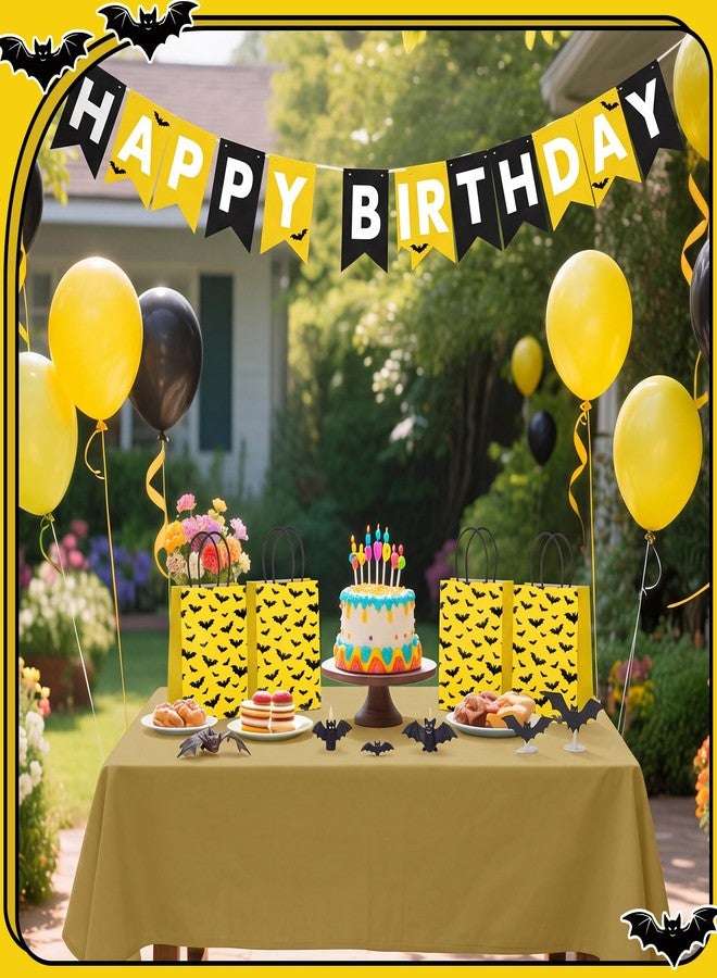 Kolldenn 24 Pcs Bat Themed Party Favor Bags Bulk 6 x 8 Inch Paper Treat Goodie Bags with Handles Black Yellow Birthday Party Favors for Birthday Parties Supplies Decorations Gifts Halloween - Image 5