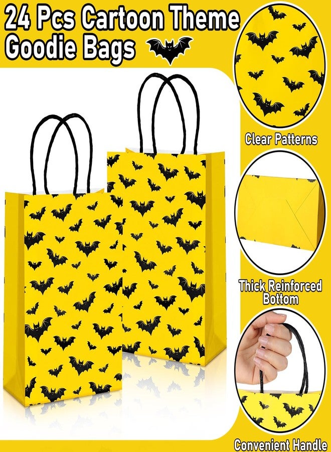 Kolldenn 24 Pcs Bat Themed Party Favor Bags Bulk 6 x 8 Inch Paper Treat Goodie Bags with Handles Black Yellow Birthday Party Favors for Birthday Parties Supplies Decorations Gifts Halloween - Image 3