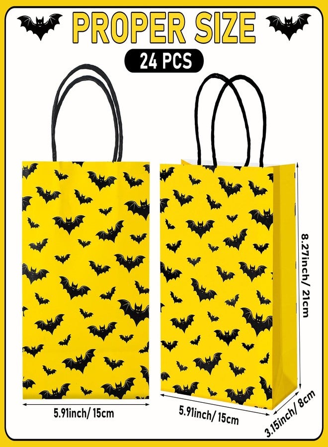 Kolldenn 24 Pcs Bat Themed Party Favor Bags Bulk 6 x 8 Inch Paper Treat Goodie Bags with Handles Black Yellow Birthday Party Favors for Birthday Parties Supplies Decorations Gifts Halloween - Image 2