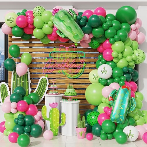 UAEYW 144Pcs Cactus Fiesta Balloon Arch Garland Kit Hot Pink Green Cactus Foil Balloons for Mexican Cactus Taco Birthday Party Summer Jungle Hawaiian Luau Succulent Tropical Party Decorations - Image 1