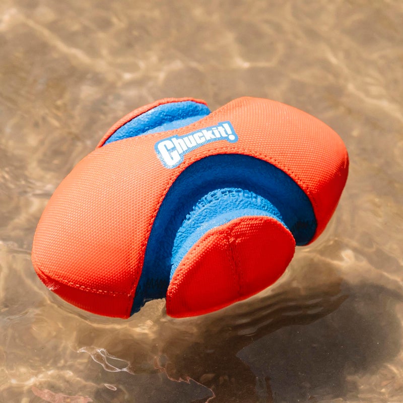 Chuckit! Fumble Fetch Dog Football - Outdoor and Indoor Interactive Dog Toy with Grooved Design for Easy Pickup - Made from Durable Rubber - Floats in Water - Small - Orange and Blue - Image 2