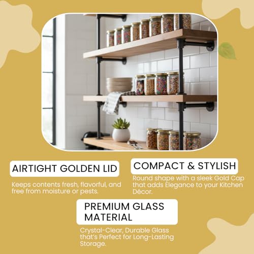 MACHAK Kitchen Storage Glass Jar With Rust Proof Air Tight Golden Cap, 500ml, Clear (16 Pc) - Image 2