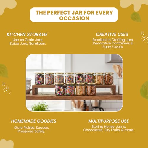 MACHAK Kitchen Storage Glass Jar With Rust Proof Air Tight Golden Cap, 500ml, Clear (16 Pc) - Image 3