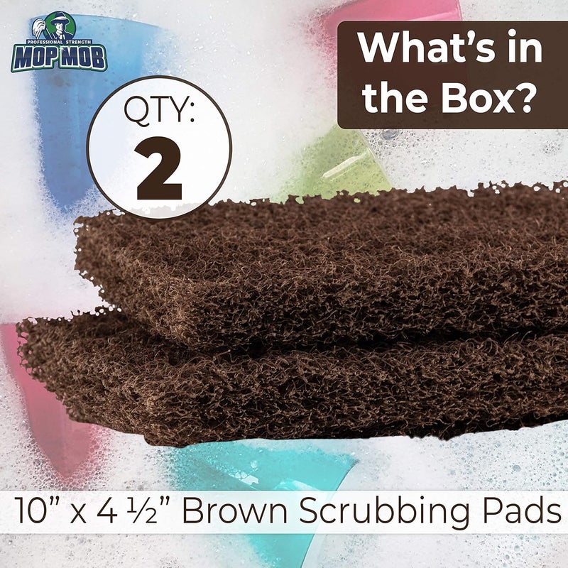 Mop Mob Heavy Duty XL Brown Scouring Pad 2 Pack. 10 x 4.5in Large Multipurpose Nylon Scrubbing Sponges. Clean Bathrooms, Kitchens, Counters and Floors to Erase Grime and Make Surfaces Sparkle - Image 3