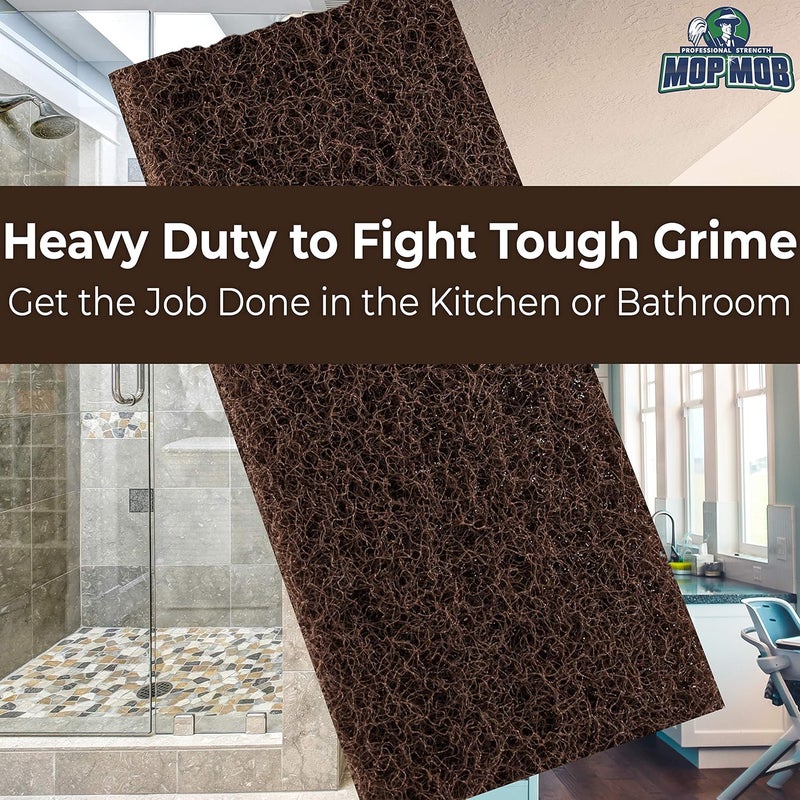 Mop Mob Heavy Duty XL Brown Scouring Pad 2 Pack. 10 x 4.5in Large Multipurpose Nylon Scrubbing Sponges. Clean Bathrooms, Kitchens, Counters and Floors to Erase Grime and Make Surfaces Sparkle - Image 4