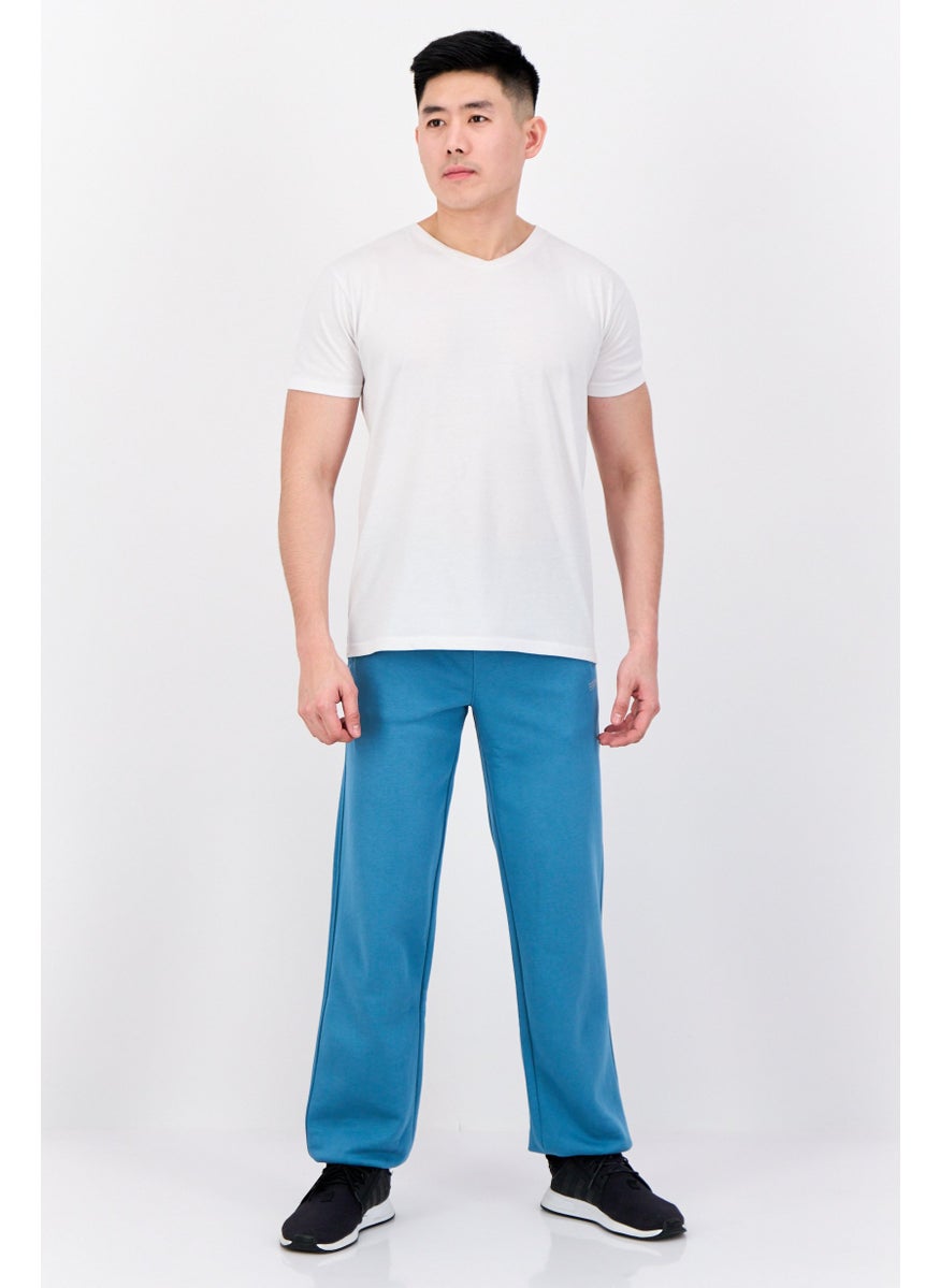 ESPRIT Men Regular Fit Brand Logo Sweatpants, Teal Blue  - Image 3