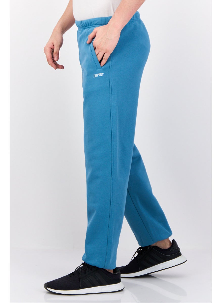 ESPRIT - Men Regular Fit Brand Logo Sweatpants, Teal Blue - Image 1
