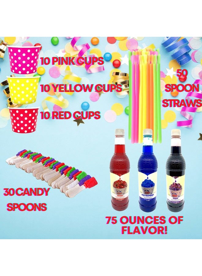 Concession Essentials طقم ثلج مجروش/ثلج مخروط 115 قطعة مع 75 أونصة من الشراب، أكواب، مصاصات نيون وملاعق حلوى إضافية - مثالي لأعياد الميلاد، الفعاليات الرياضية، المهرجانات - Image 2