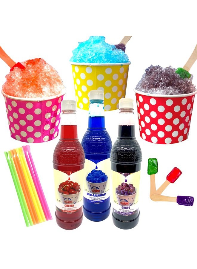 Concession Essentials طقم ثلج مجروش/ثلج مخروط 115 قطعة مع 75 أونصة من الشراب، أكواب، مصاصات نيون وملاعق حلوى إضافية - مثالي لأعياد الميلاد، الفعاليات الرياضية، المهرجانات - Image 1