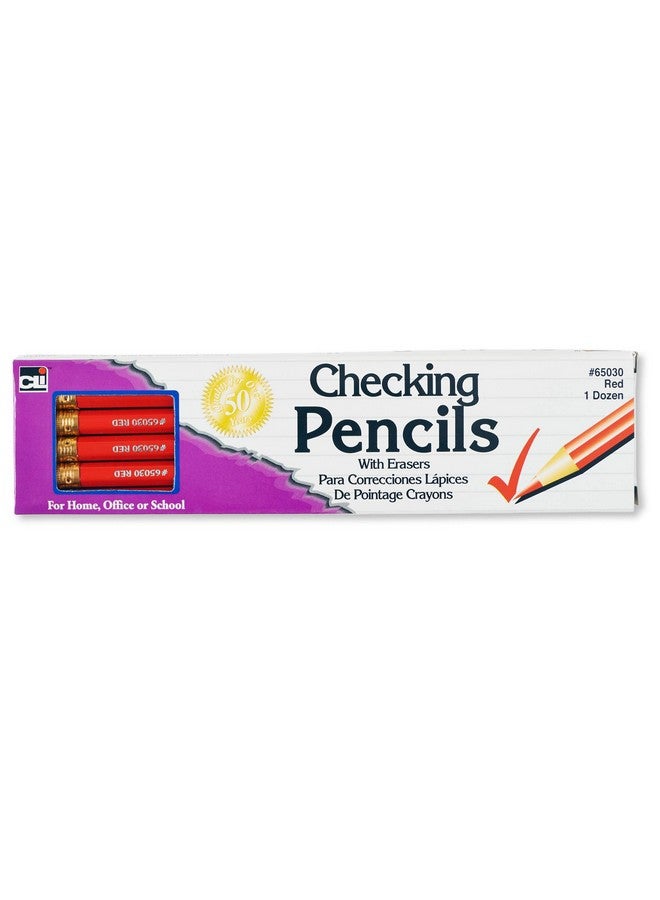 Charles Leonard Checking Pencil, Red Colored With Eraser, 12/Box (65030) - Image 1