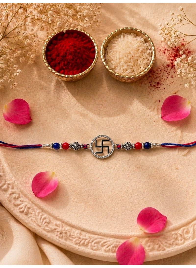 Kannan Jewels Kannan Premium Handcrafted 925 Silver Swastik Design Rakhi- 41 cm - Image 1