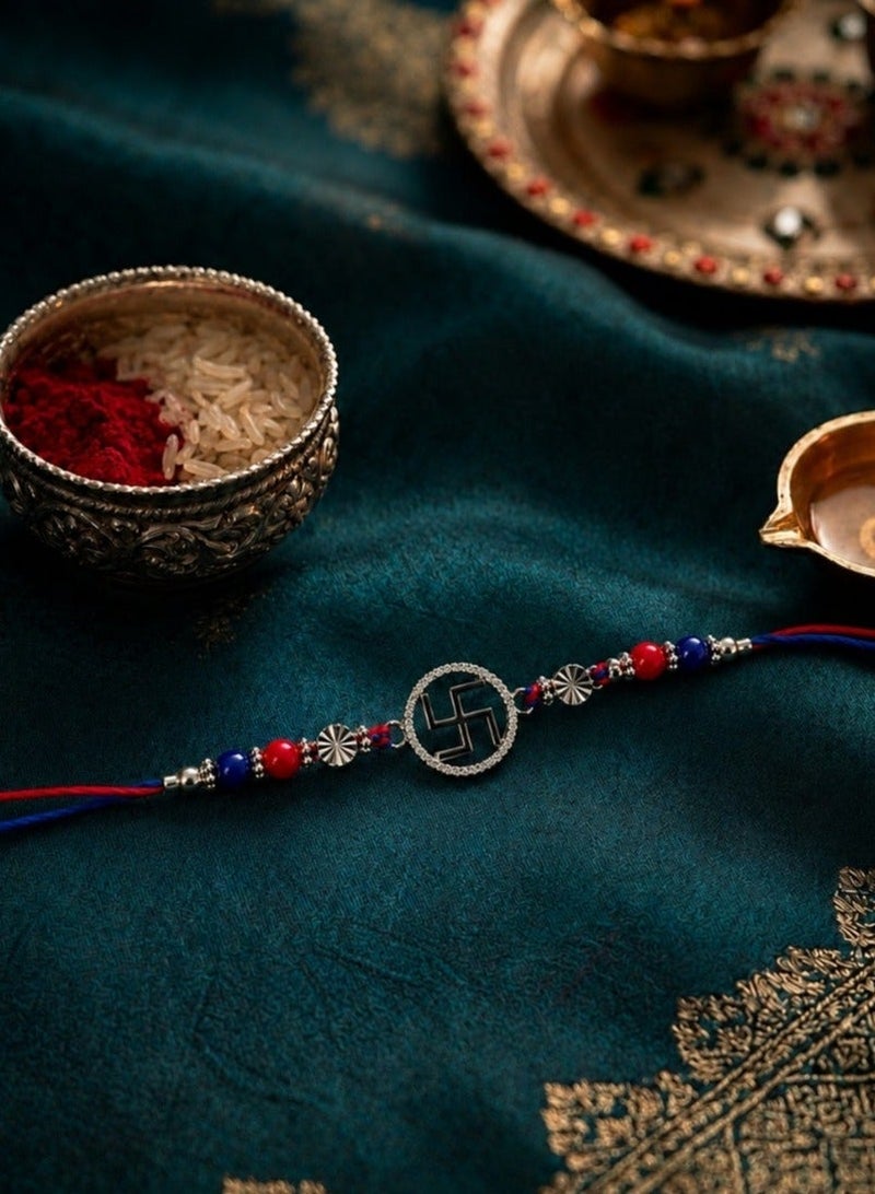 Kannan Jewels Kannan Premium Handcrafted 925 Silver Swastik Design Rakhi- 41 cm - Image 4