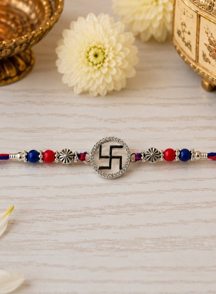 Kannan Jewels Kannan Premium Handcrafted 925 Silver Swastik Design Rakhi- 41 cm - Image 3
