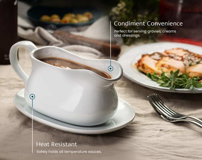 Kook Gravy Boat & Saucer, 17 oz, Ceramic Serving Dish, Dispenser with Tray for Sauces, Dressings and Creamer, Large Handle, Microwave and Dishwasher Safe, White (Classic Gravy Boat) - Image 4